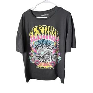 Modernlux Men's Black Graphic T-Shirt L Music Festival Rock Soul Theme